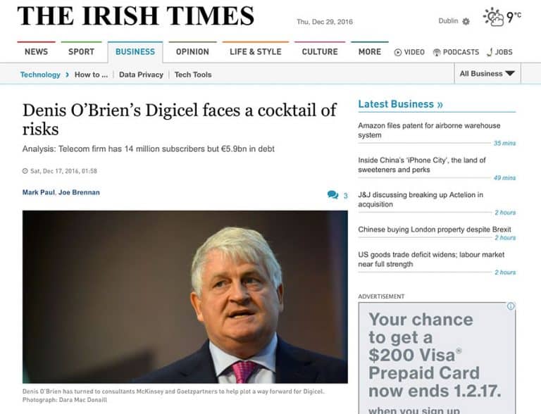 IrishTimes reports on Digicel’s debt load