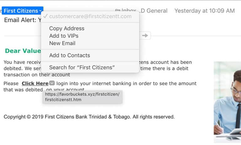 citizens bank phishing email